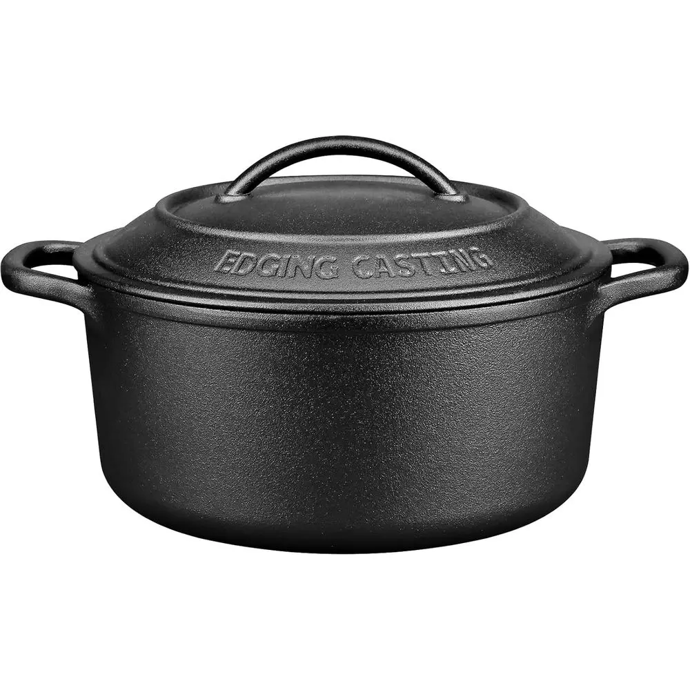 

Pre-Seasoned Cast Iron Dutch Oven Pot with Lid Dual Handle, Sourdough Bread Bg Pots， Round 5 Quart, Black