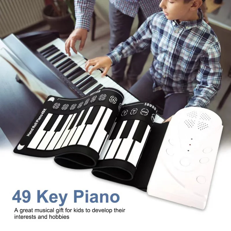 49 Keys Hand Roll Up Piano Silicone Portable Keyboard Musical Instrument For Education Foldable Beginning Electronic Organ