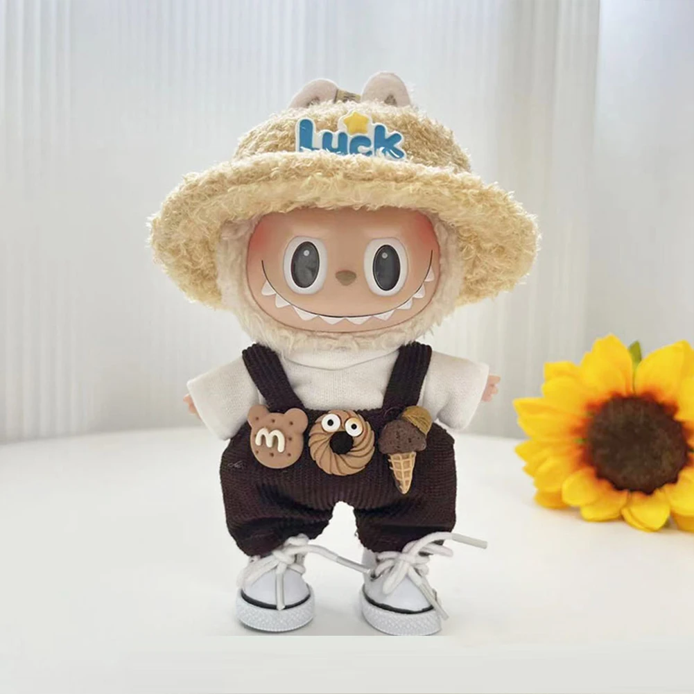 17cm Mini Plush Doll's Clothes for Labubu V2 Idol Dolls Trendy Plaid Overalls Floral Princess Dress Outfit Clothing Accessories