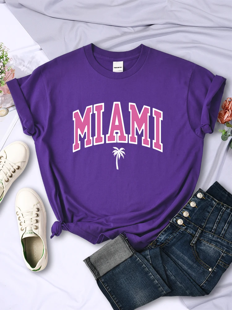 Miami Beach, Florida USA Street Printed T-Shirt Women Summer Breathable Short Sleeve Soft Comfortable T Shirts Loose Casual Tees