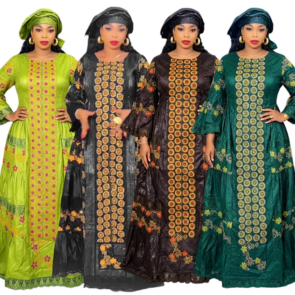 Plus Size African Party Long Dresses for Women 2026 New Luxury Bazin Embroidery Robe Elegant Muslim Wedding Evening Gowns