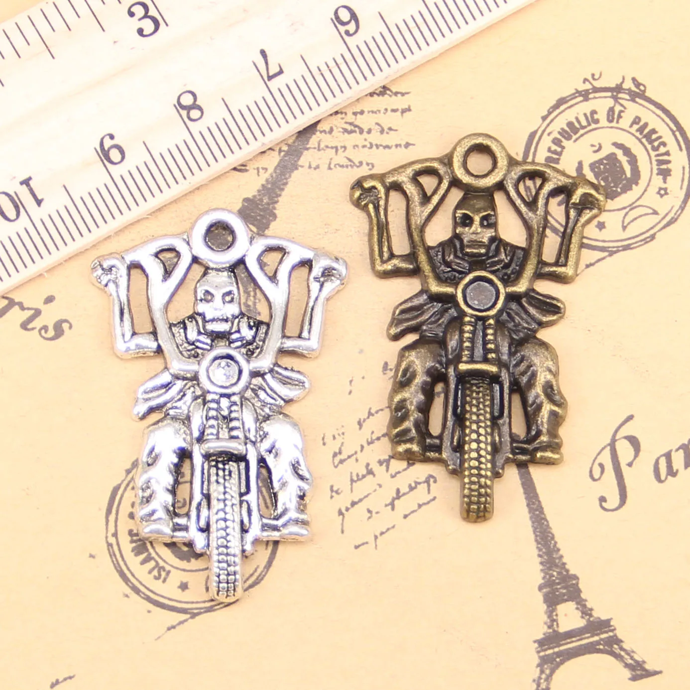 15pcs Jewelry Charms Death Knight Motorcycle 44x28mm Antique Silver Plated Pendants Making DIY Handmade Tibetan Silver Jewelry