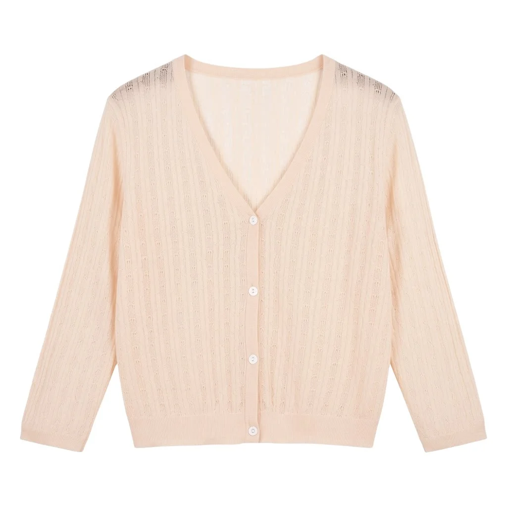 Summer Cardigan Women V-neck Female Korean Fashion Style Long Sleeve Top Cropped Girls Knitted Ladies Sweaters Women's Coat Cute - view 3