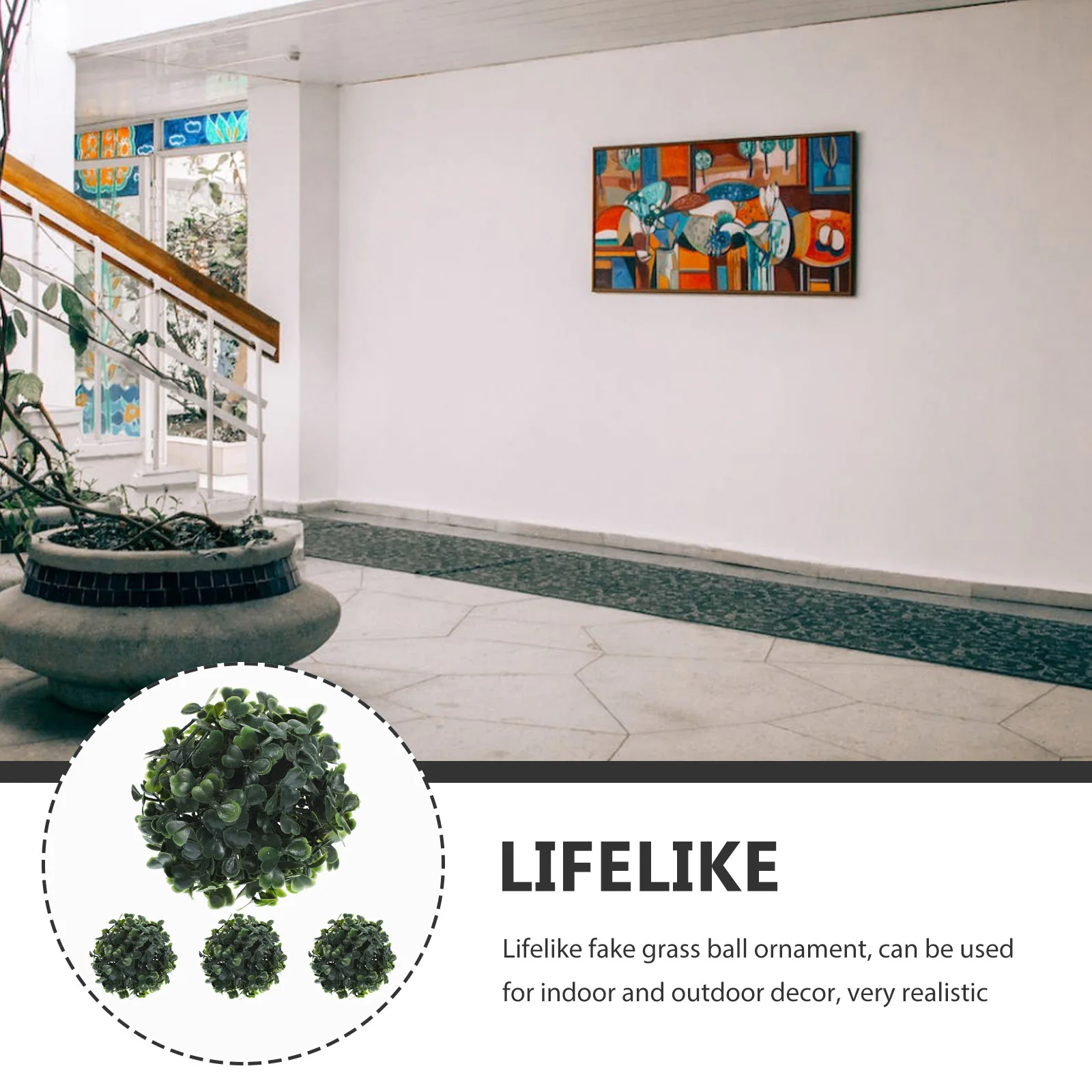

4 pcs Artificial Grass Ball Decor Lifelike Faux Plant Topiary Hanging Pendant For Indoor Outdoor Home Hotel Mall Decoration