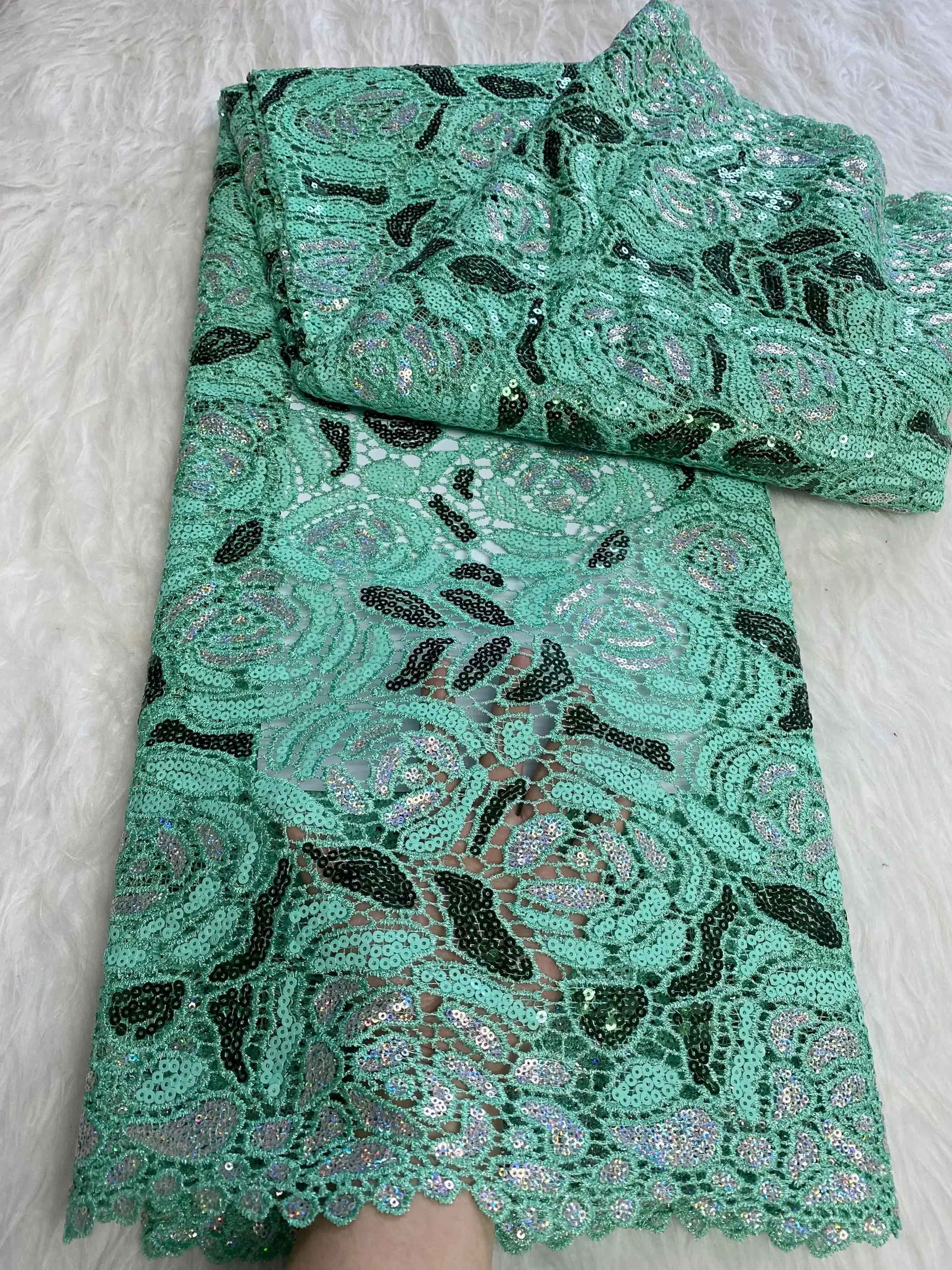 

2025 African Sequins Guipure Lace Nigerian Cord Lace Water Soluble Fabric High Quality For Women Dress for Women Wedding SZ407