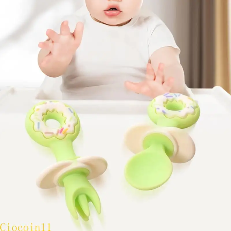

Y1UB 2pcs/3pcs Baby Spoon Fork Feeding Set Silicone Anti Choke First Feeding Utensils Toddler Spoon Cutlery Flatware Set