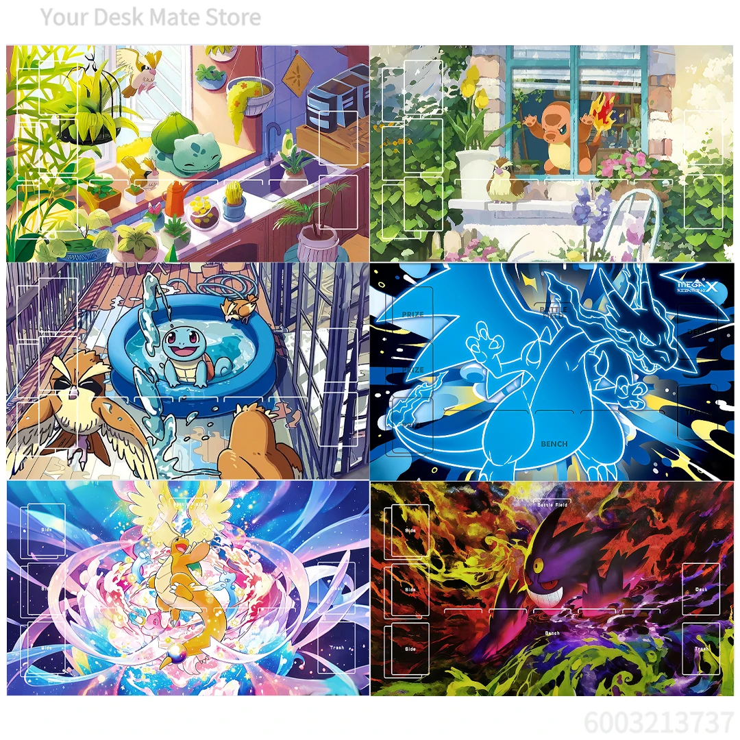 Tapete de Batalha DIY Pokémon - Novo Tapete Antiderrapante de Borracha para Cartas de Batalha Gengar, Dragonite, Squirtle, Charmander, Bulbasaur