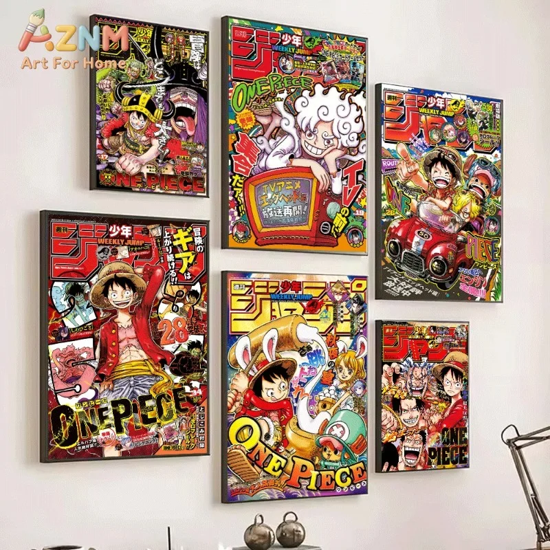 Vintage Weekly Jump Comic Cover Canvas Print Anime Character Picture For Teen Boys Room Home Wall Hanging Decor Unframed