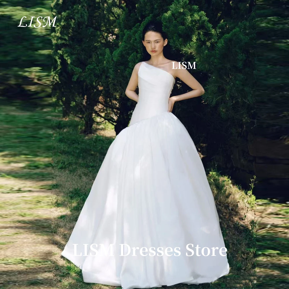 

LISM Strapless A-Line Simple Korea Wedding Dresses Silk Satin Elegant Long Bridal Gowns 웨딩드레스 Customized Corset Photo Shoot