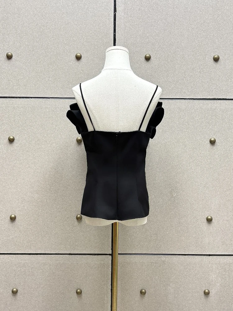 Three-dimensional halter top,Y2K sexy and stylish black women's top 2026 Autumn new style