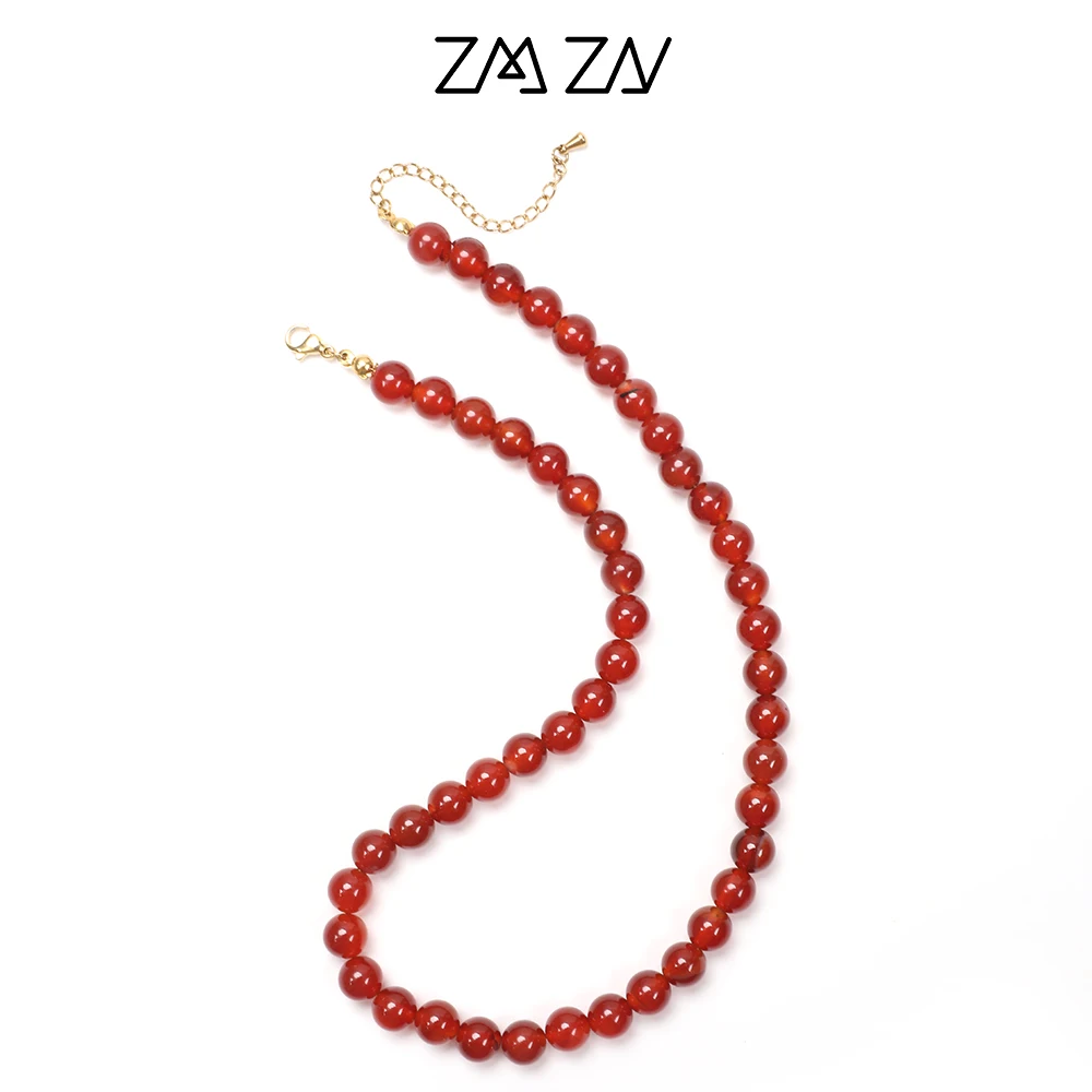 ZMZY Red Agates Natural Stone Beads Necklace Women Men Genuine Healing Red Chains Round Choker Jewelry