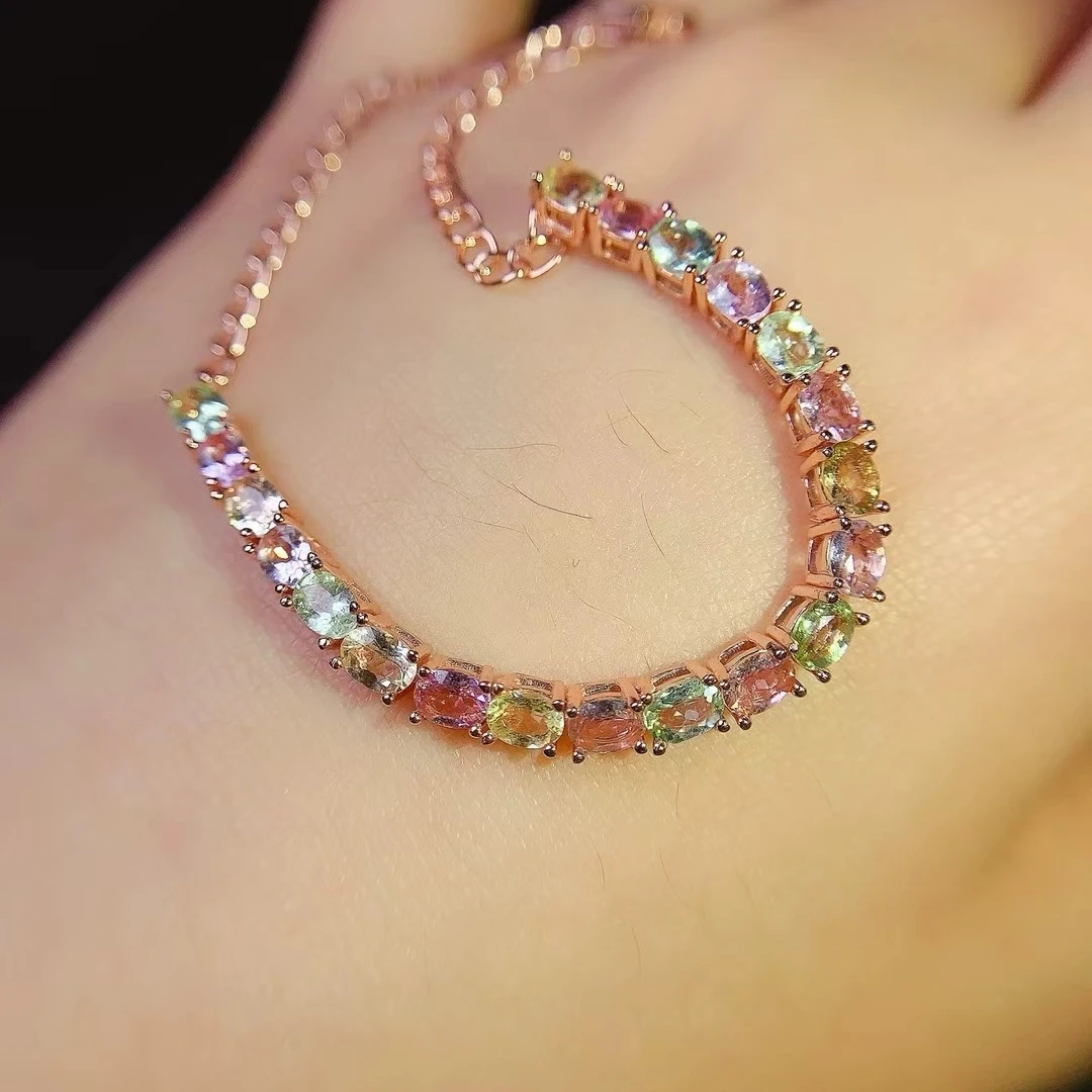 

KJJEAXCMY Bestseller New Natural Tourmaline Bracelet High Clarity Lustrous Color Locking S925 Silver Electroplated Jewelry