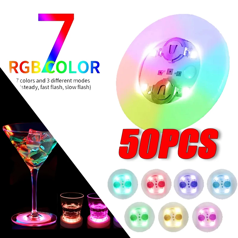 5-50PCS LED Coaster Light Cocktail Drink Lighted Coaster Bar KTV Wedding Party Lighting Luminous Bottle Sticker Decoration