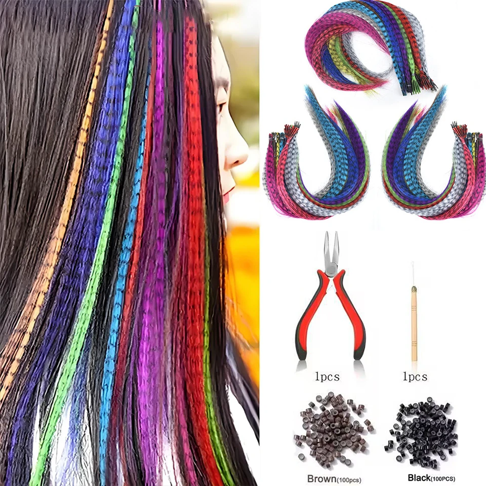 Synthetic Colored Feather Hair Extensions 16Inch Blue Purple For Women Zebra Line Feather Hairpiece For Women New Year Carnival