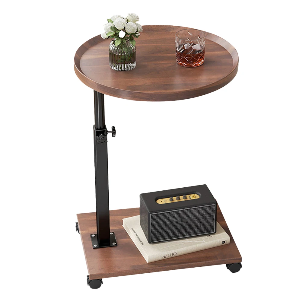 Mobile Side Table For Small Space, Adjustable Height Round Rolling End Table, Portable Standing Writing Desk With Wheels For Hom