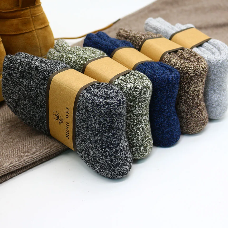 3 Pairs Winter Men\'s Merino Wool Socks Super Thick Warm High Quality Harajuku Retro Snow Casual Antifreeze Cashmere Socks Men