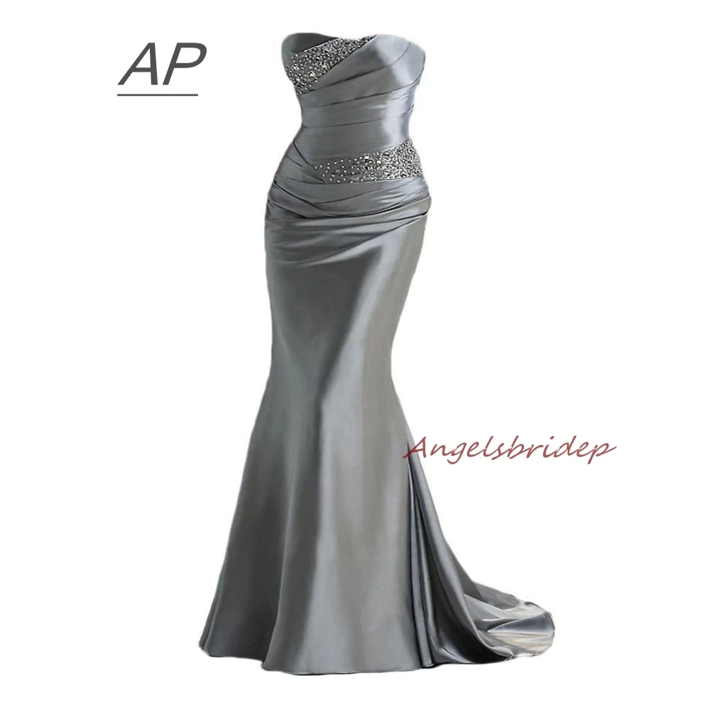 Angelsbridep-Robe de Demoiselle d'Honneur Sirène en Satin Doux, Tenue de Soirée Personnalisée, Bon Marché, avec Perles