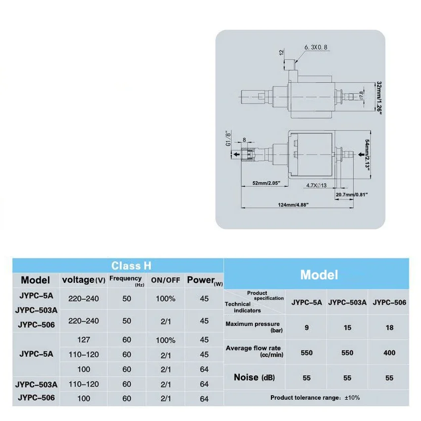 JYPC-5 AC 220V - 240V 9bar 45W Electromagnetic Water Pump High Pressure Coffee Machine Cleaner Hot Iron Self-priming