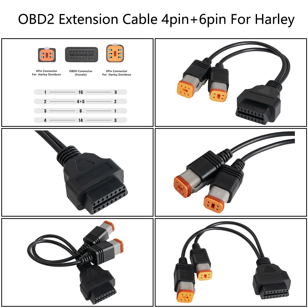 2 in1 OBD2 Adapter for Harley/Yamaha/Suzuki/Honda Motorcycle 6Pin 4Pin 3Pin Diagnostic Scanner Connector OBD Extension Cable