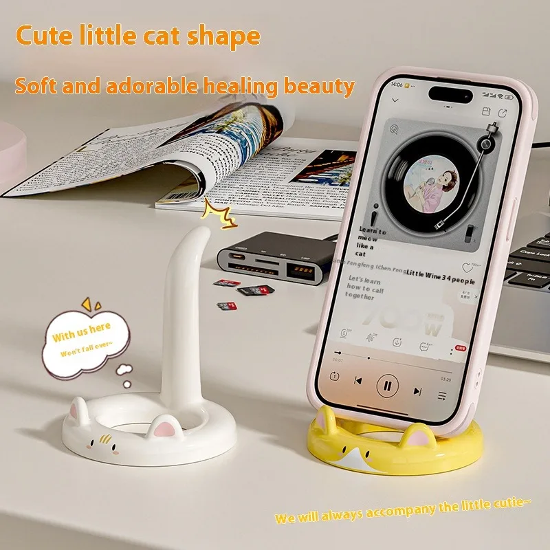 

Cute Cat Desktop Phone Holder Cartoon Animal Phone Stand Korean Style Tablet Cellphone Universal Bracket Office Decoration