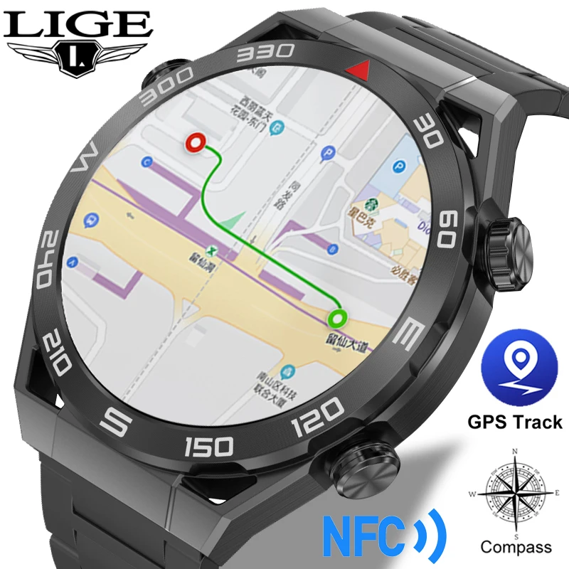 

LIGE New NFC Smart Watch Men GPS Tracker AMOLED 454*454 HD Screen Heart Rate ECG+PPG Bluetooth Call SmartWatch For Android ios