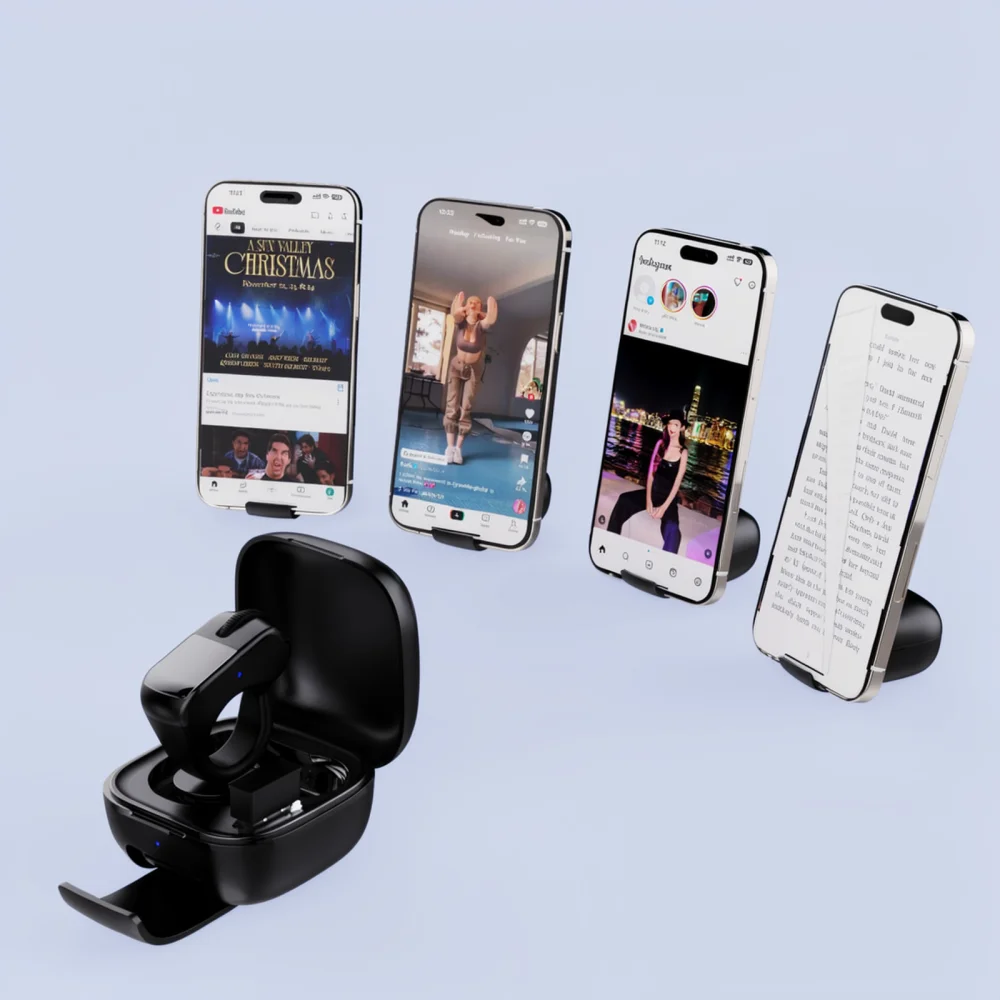 Remote Control Finger Ring For Tiktok Browsing Ebook Page Turner Camera Shutter Bluetooth Wireless Accessory Black