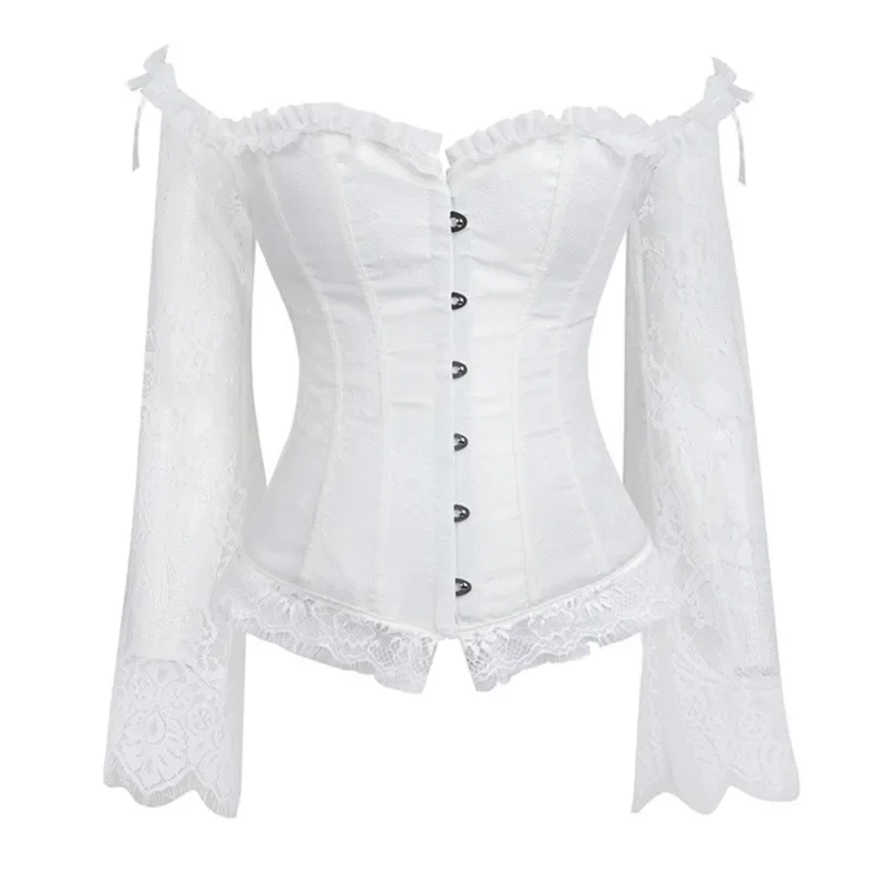 Corset Top With Sleeves Lace Up Bustier Women Gothic Gorset Corset and Bustier With Long Sleeve Lace Up Breathable Bodyshaper