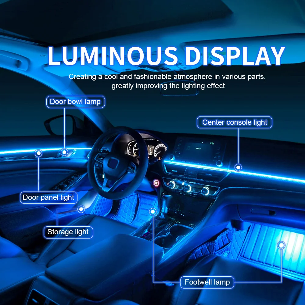 18 in 1 Universal Car LED Ambient Light RGB 64 Color Neon Acrylic Hidden Atmosphere Light Strip Interior Decoration With App 12V