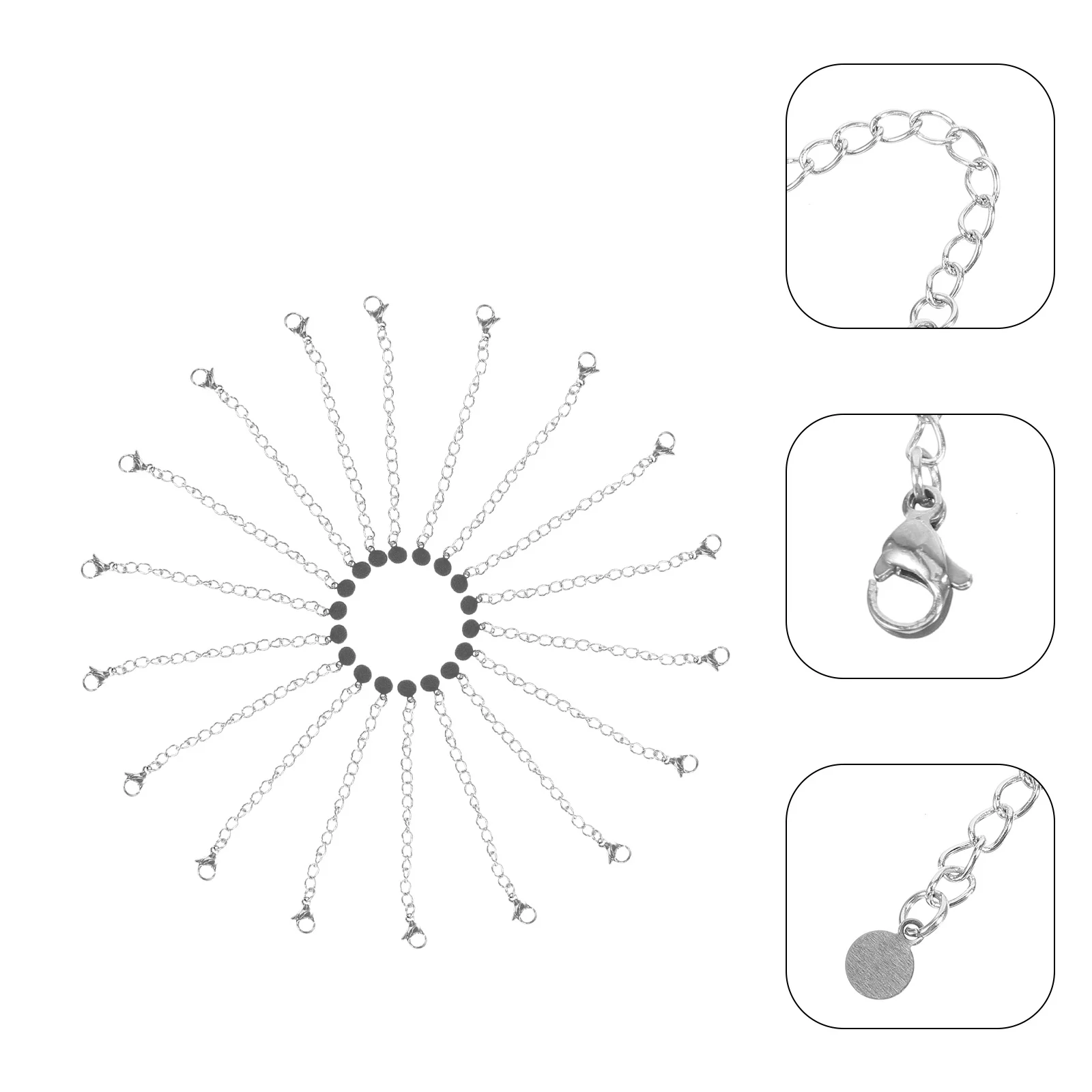 20 قطعة قلادة من الفولاذ المقاوم للصدأ موسع سلسلة مجموعة DIY بها بنفسك صنع المجوهرات سوار تمديد سلاسل مشبك قفل مواد المجوهرات #5