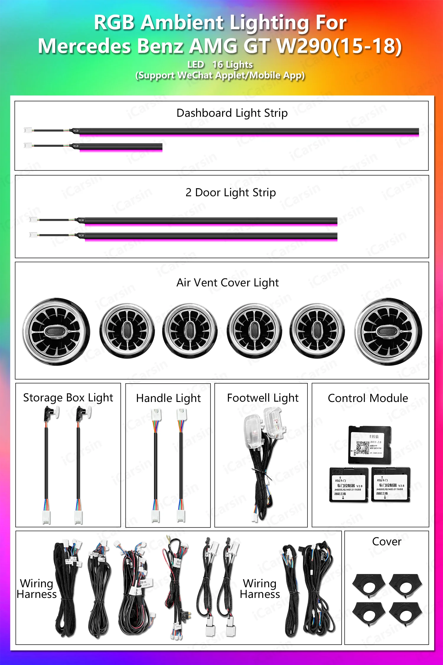 Icarsin W290 الضوء المحيط لمرسيدس AMG GT 43/53/63 2015-2018 إضاءة LED داخلية ترقية ملحقات فتحة التهوية التوربينية #5