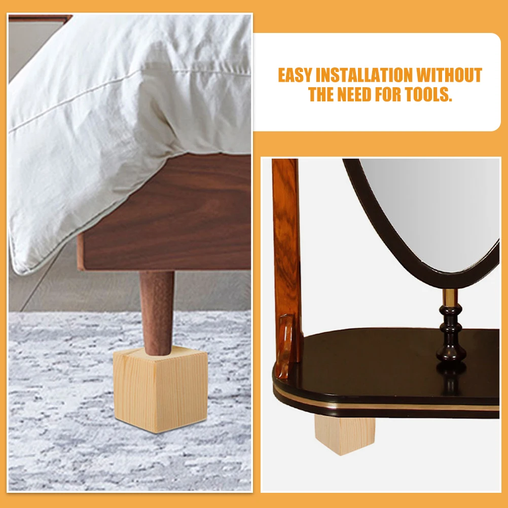 

4pcs Sturdy Wooden Bed Risers Heavy Duty Anti-Slip Furniture Lifters For Couch Sofa Table Chair Frame Storage Space Furniture