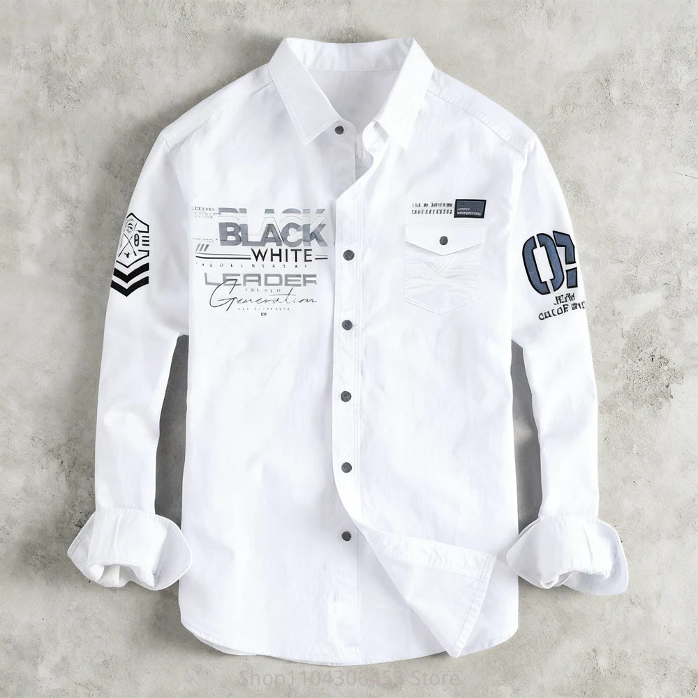 2025 Men's Retro Simple Letter 3D Printed Shirt Long Sleeve Lapel Flap Pocket 10 Colors Business Casual Fashion Top Outer Shirt