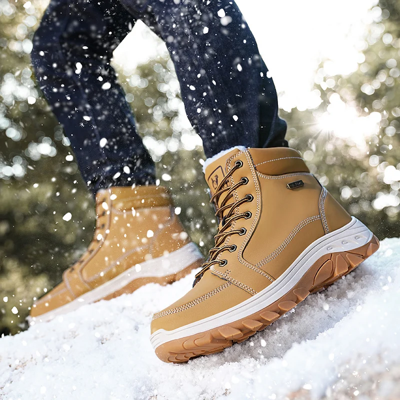 HIKEUP-Botas de senderismo de cuero genuino para hombre, zapatillas antideslizantes para exteriores, resistentes al desgaste, zapatos de escalada