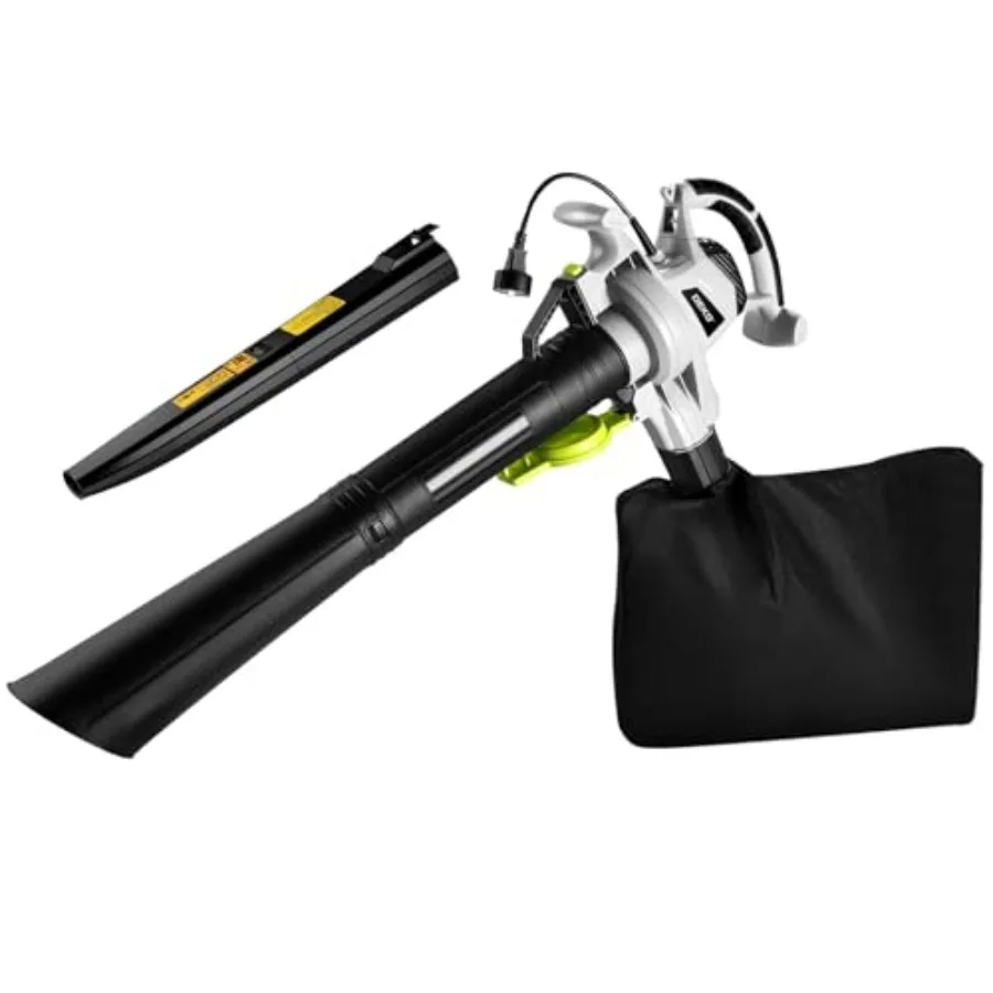 

Corded electric leaf blower vacuum mulcher for yard garden patio use; plastic body in black and gray; 12-amp motor 3-in-1 funct