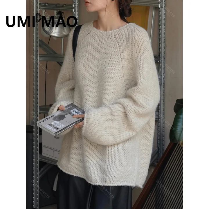 

UMI MAO Tops Women Autumn New Korean Style Lazy Casual Simple Thick Knit Sweater Soft Skin-Friendly Women's Top Femme