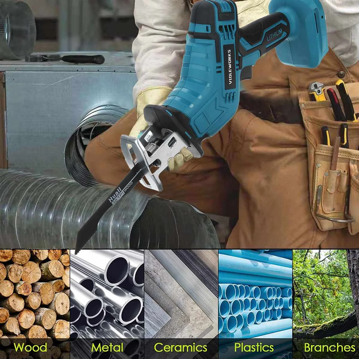 18V Portable Cordless Electric Saw Reciprocating Saw No Battery with 4PC Blades Metal Wood Cutting Tool for Makita 18V Battery
