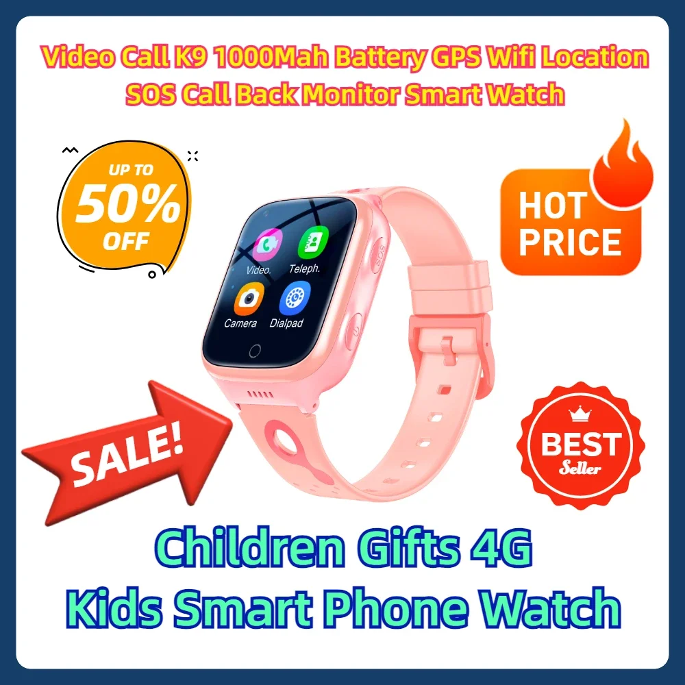 Video Call K9 1000Mah Battery GPS Wifi Location SOS Call Back Monitor Smart Watch Children Gifts 4G Kids Smart Phone Watch