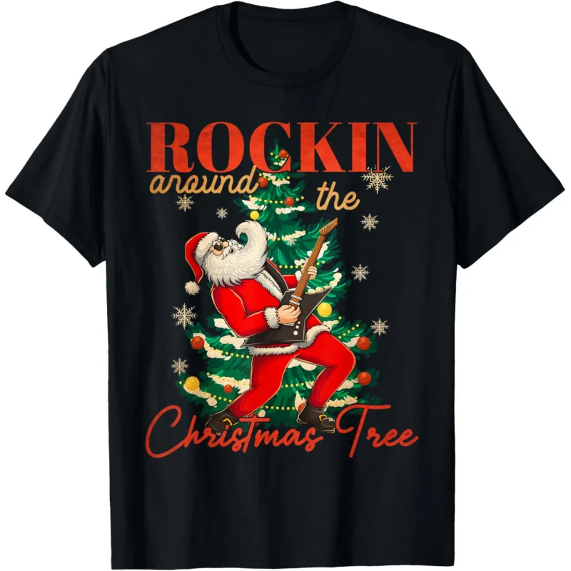 

Rocking Around The Christmas Tree Santa Rock and Roll Guitar T-Shirt