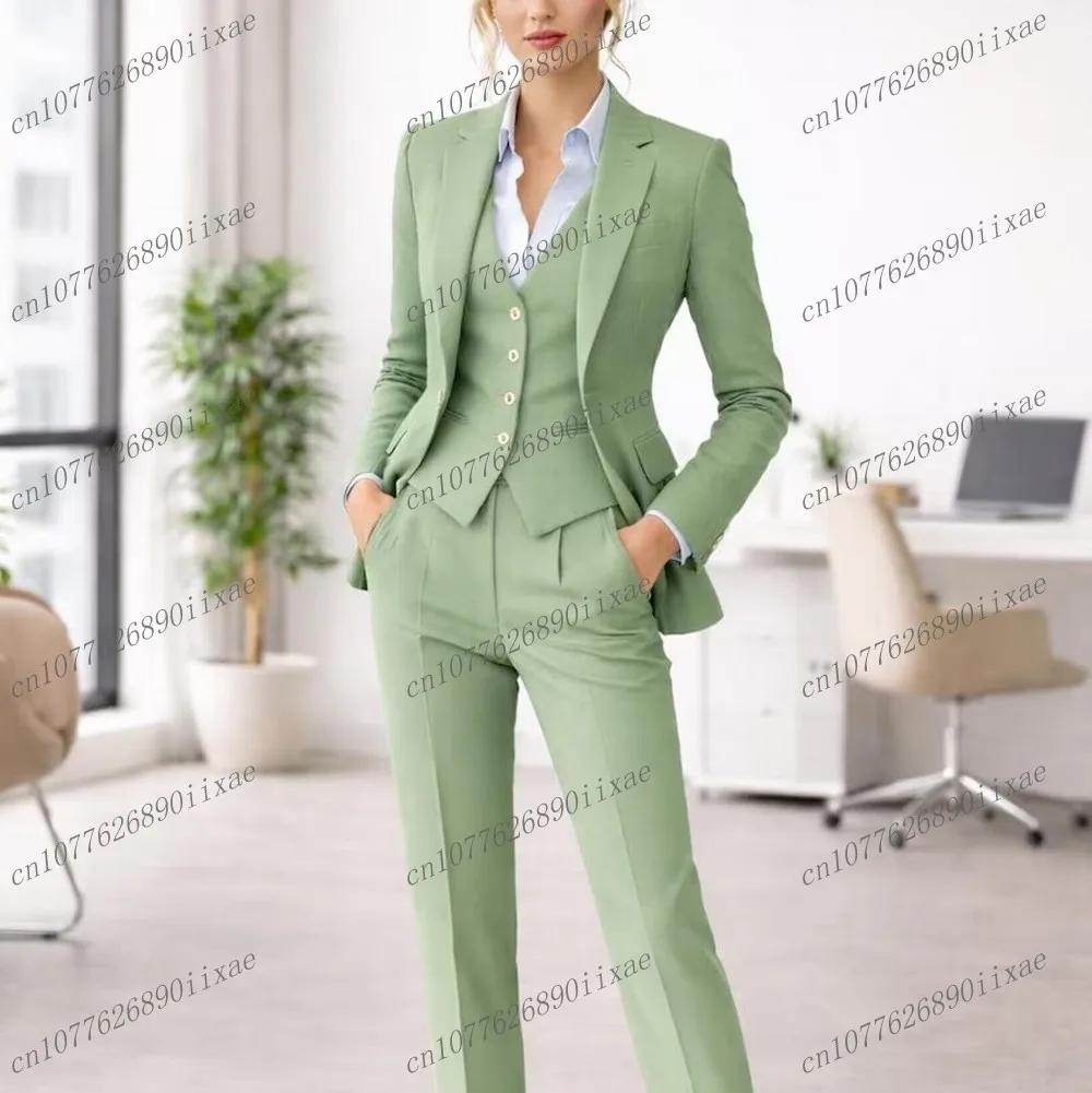 

New Mint Green Formal Occasion Women Suit Wedding Party Business Office Lady Tuxedos 3 Piece Set Blazer Vest Pants Customized