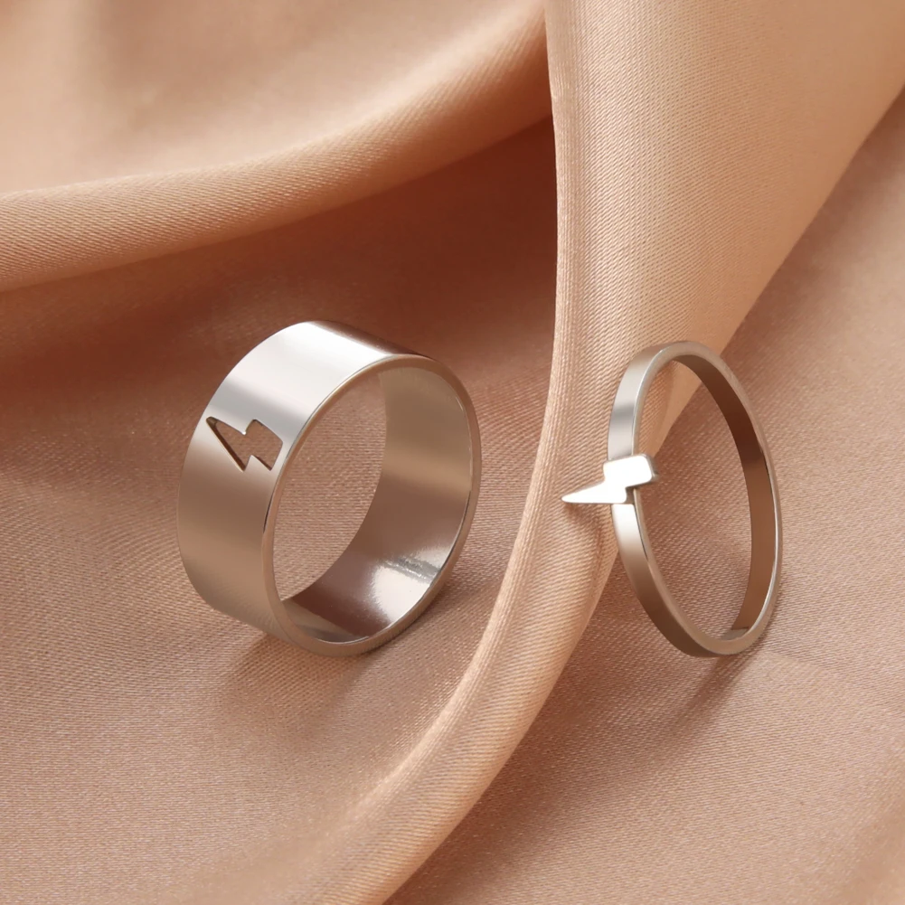 Kkjoy Mode Silber Farbe Edelstahl Flugzeug Liebe Paar Set Ring Für Frauen Blitz Einstellbare Schmuck Geschenk Großhandel – Detail 4