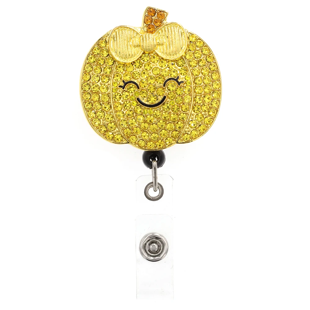 Gold Plated Rhinestone Pumpkin Badge Reel Nurse Accessories Uniform Gifts Badge Holder Office Supply