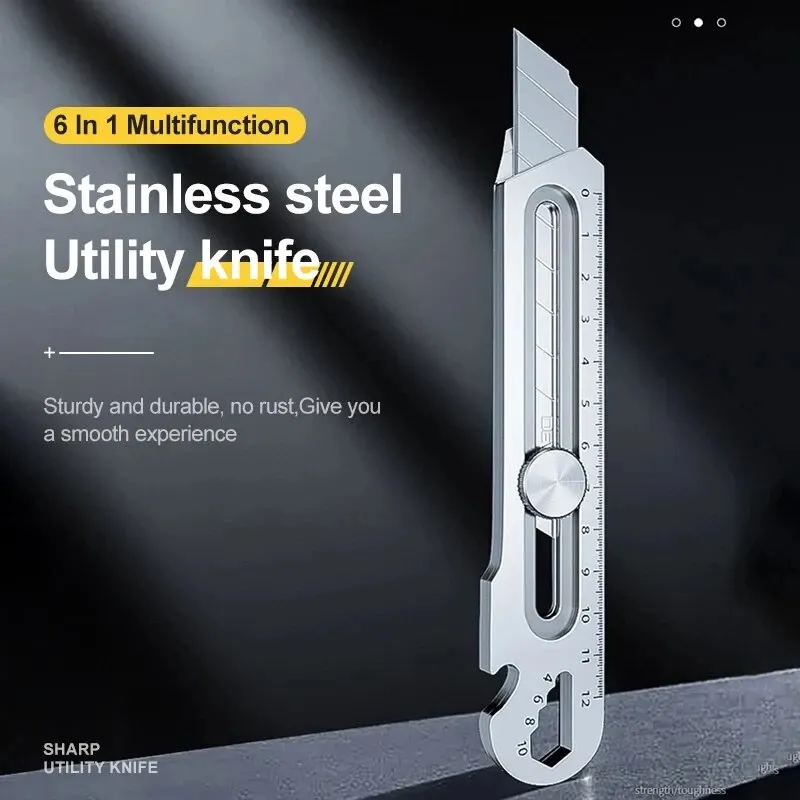 New Stainless Steel Utility Knife Steel Wallpaper Knife Holder Durable Sturdy Fast Cutting Manual Lock For Comfortable Grip image 5