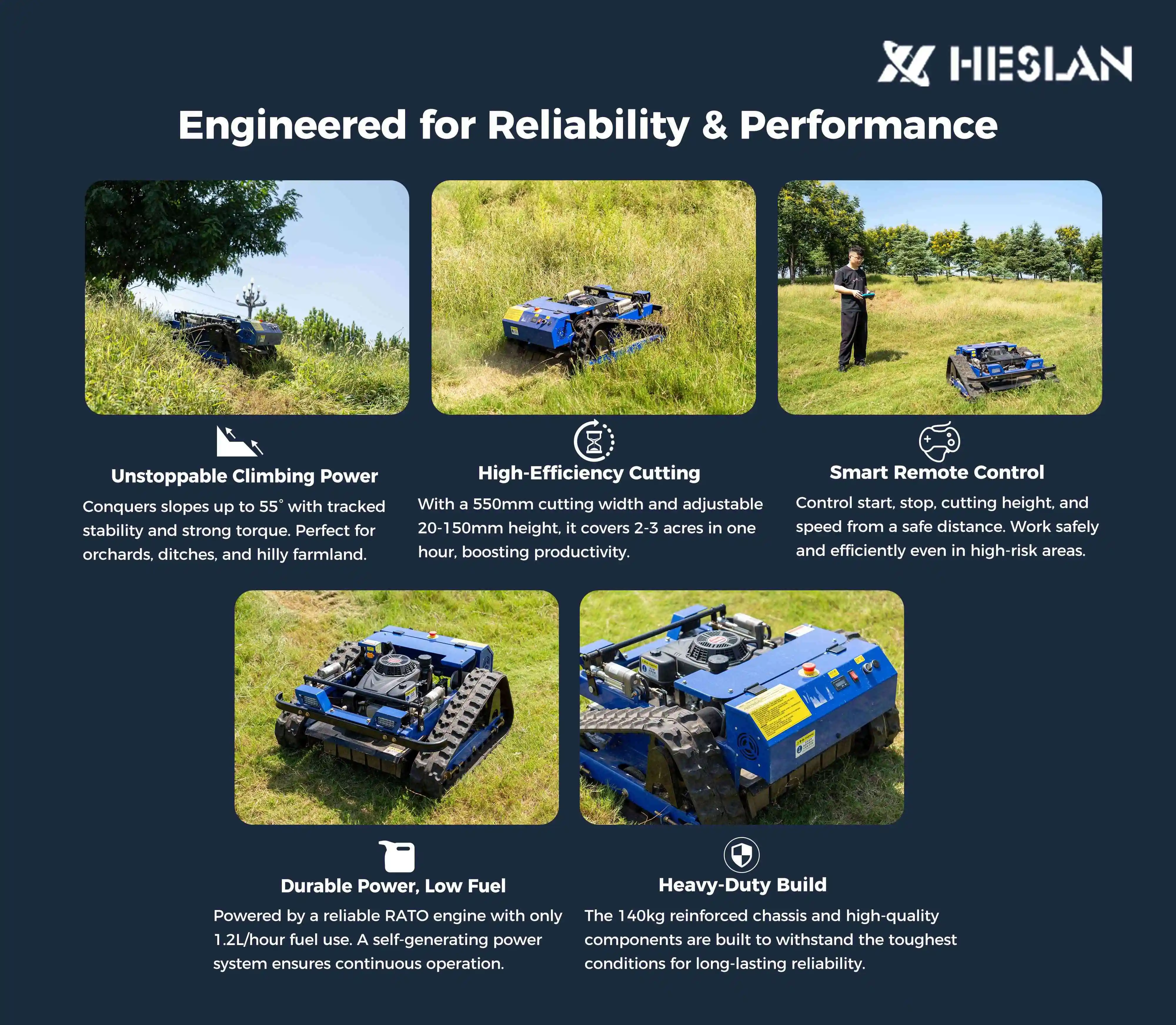 Grass Cutter for Slopes Farms Municipal Work Engine Remote Control Track Lawn Mower  Power Robotic