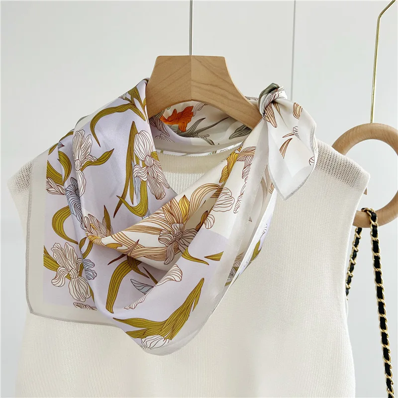 

1pcs 70cm Orchid Pattern Silk Scarf Women Simulated Silk Elegant Multi-color Flower Headband Accessories Clothing Square Scarf