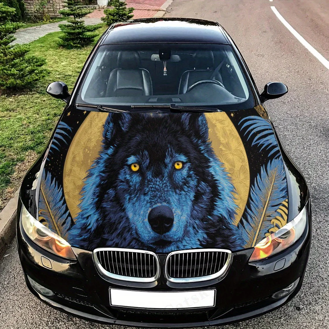 

Dark Mysterious Wolf and Yellow Moon Car Engine Hood Decal, Auto Cover Vinyl Wraps Sticker, Gift for Car Lovers, Anti-scratch PV