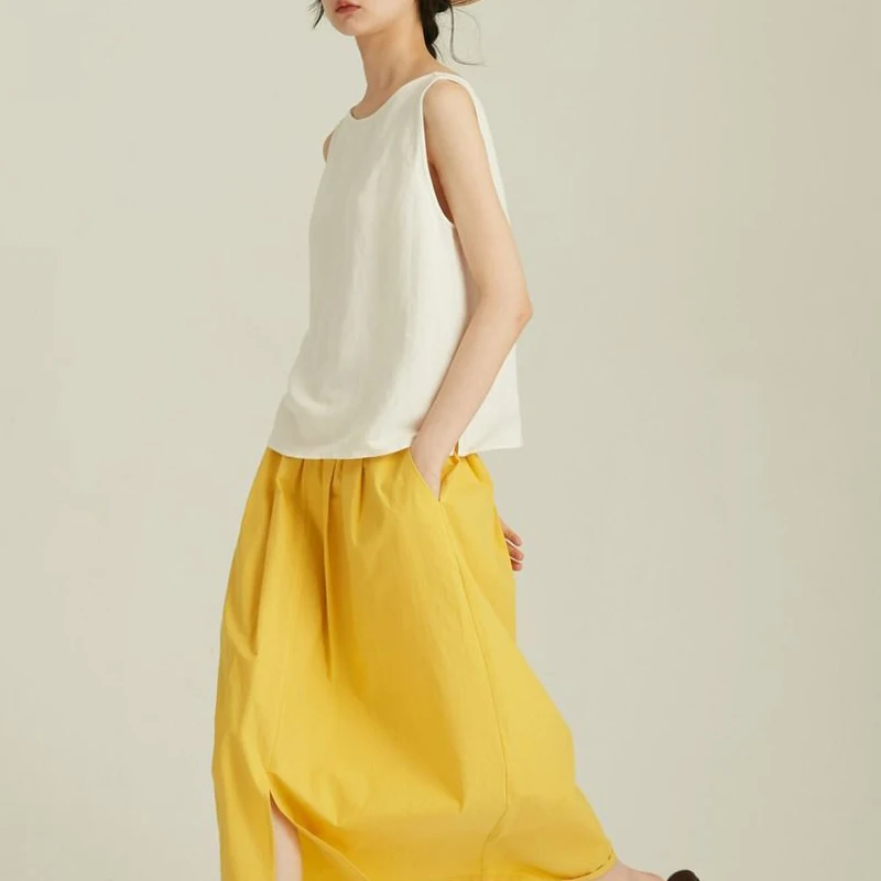 Women Clothing Vintage Simple Causal Vacation with Buttons Linen Tank Tops 2024 Summer Female V Neck White Loose Sleeveless Vest