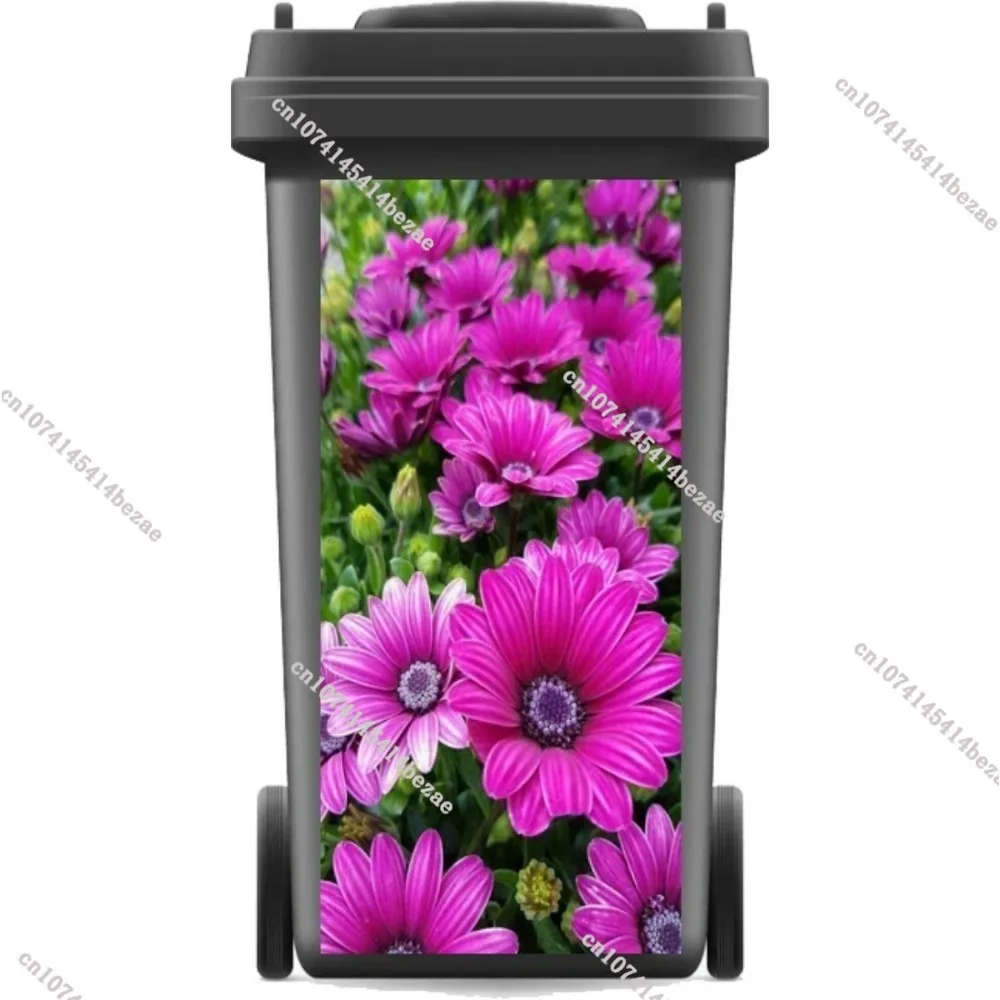 Zupełnie nowa naklejka ścienna Wheelie Bin Cover Flower Naklejka ścienna Winylowa samoprzylepna papier Akcesoria kuchenne Naklejka dekoracyjna DIY