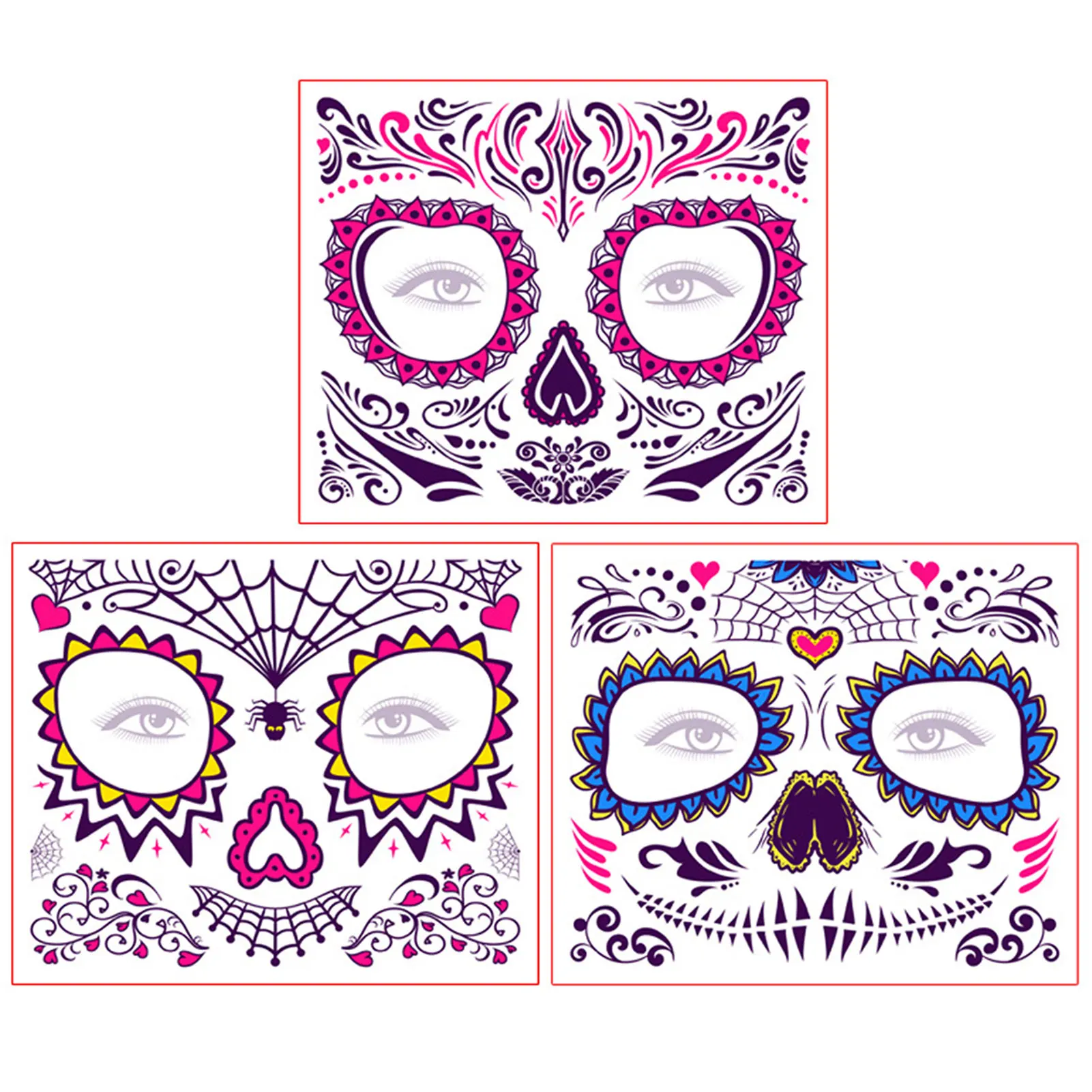 2022 Day Of The Dead Skull Mask Halloween Beauty Face Tattoo Waterproof Hot Temporary Tattoo Stickers For Makeup Party Supplies