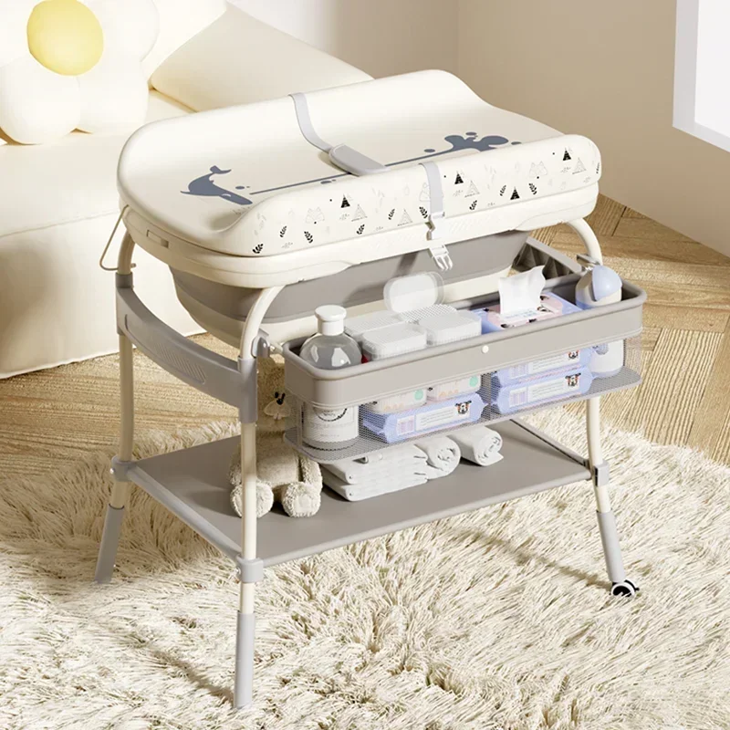 Baby Changing Table with bathtub Foldable Infant Diaper Changing Station with Storage Tray