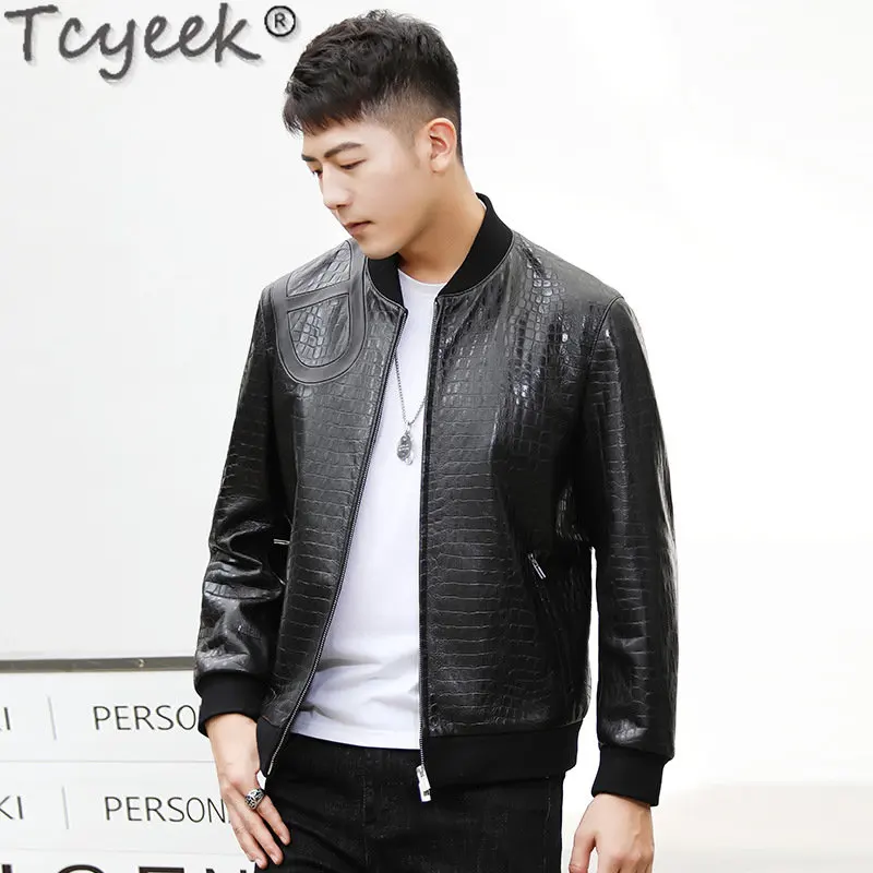 Tcyeek Real Leather Jacket for Man Korean Fashion Thin Coat Genuine Sheepskin Coats Short Cool Baseball Uniform Fall Men Clothes